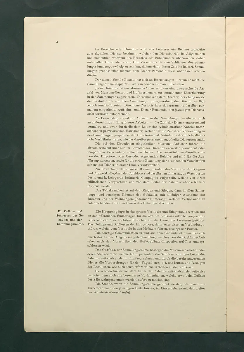 Bestimmungen für den Dienstbetrieb in den kunsthistorischen Sammlungen des Allerhöchsten Kaiserhauses
