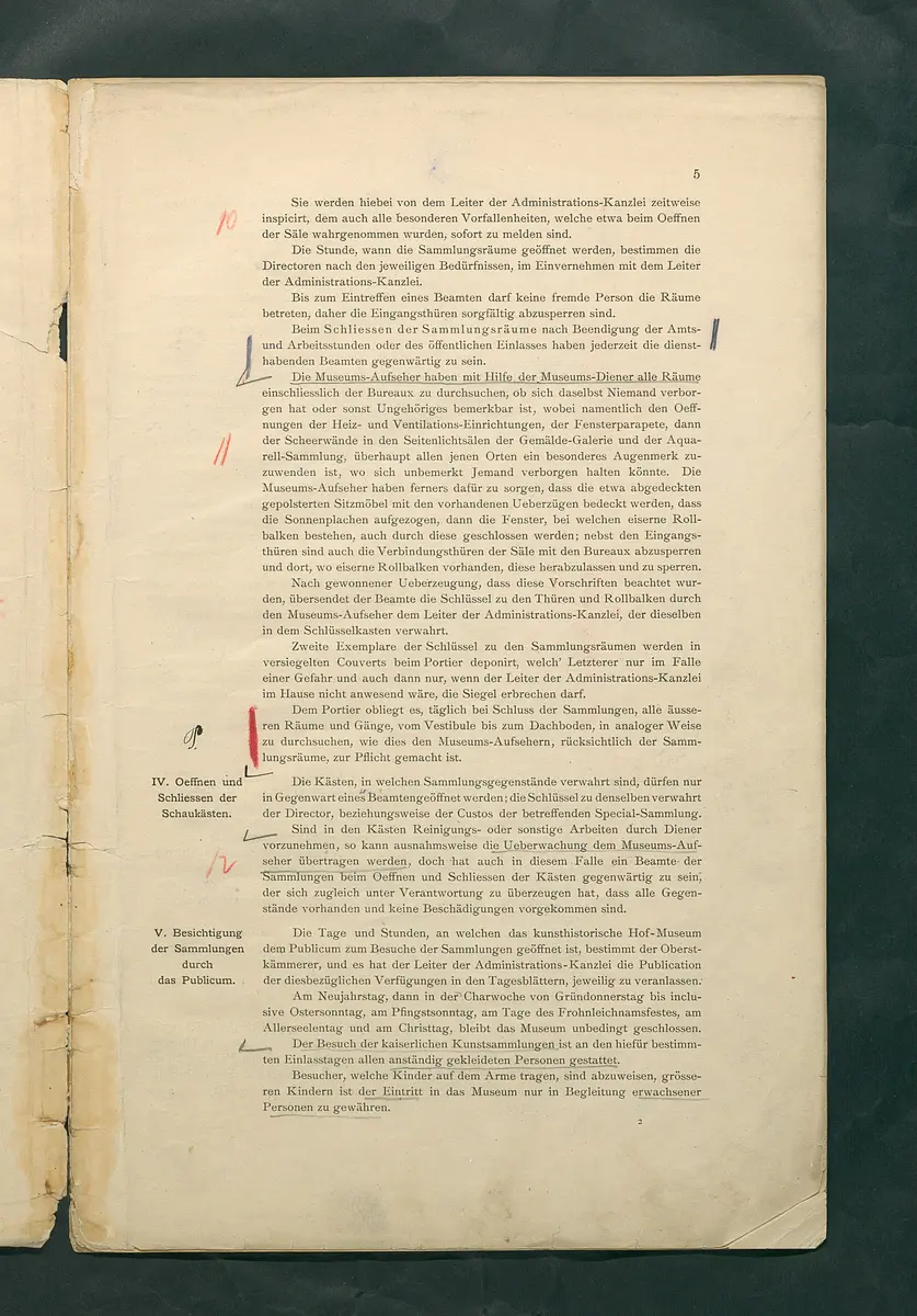 Bestimmungen für den Dienstbetrieb in den kunsthistorischen Sammlungen des Allerhöchsten Kaiserhauses