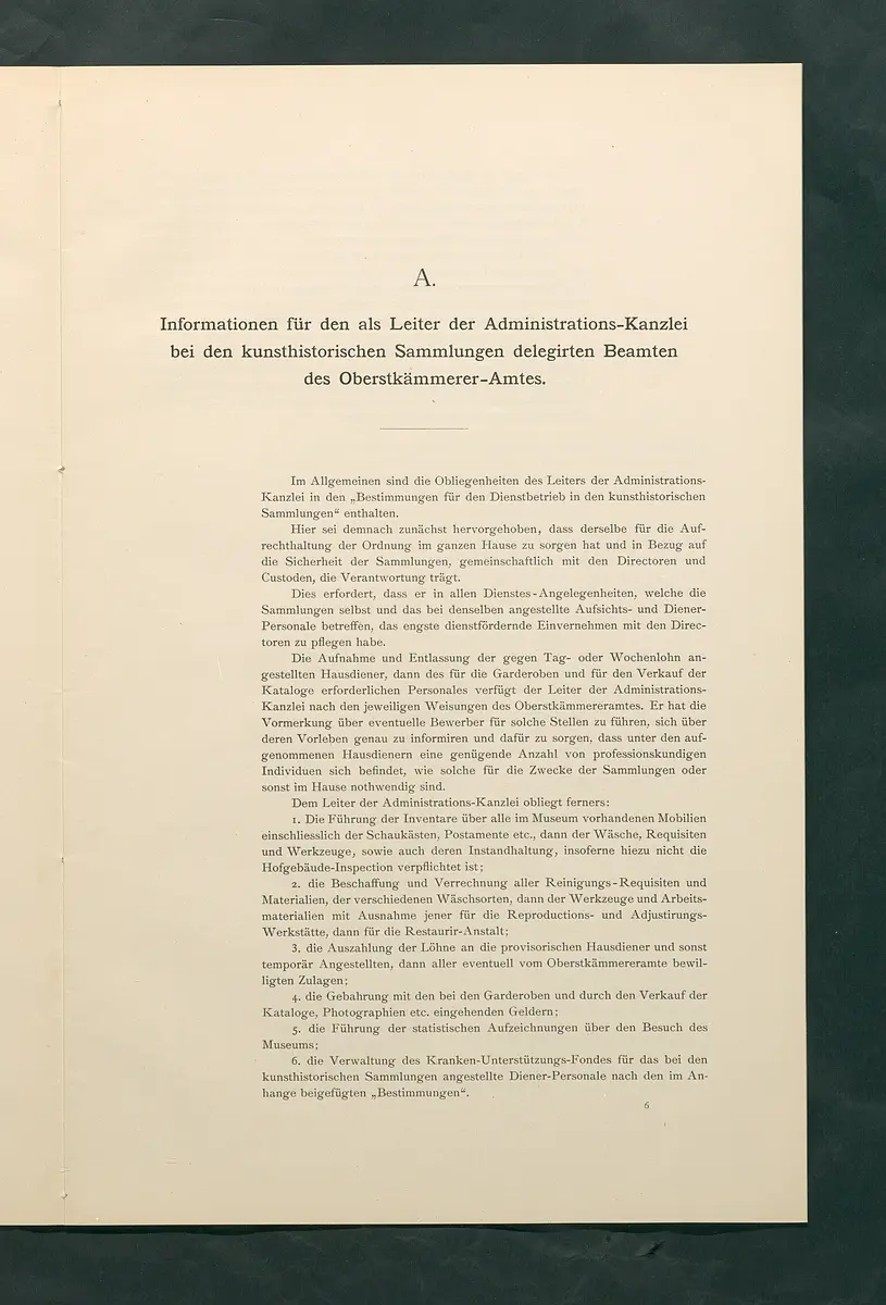 Bestimmungen für den Dienstbetrieb in den kunsthistorischen Sammlungen des Allerhöchsten Kaiserhauses