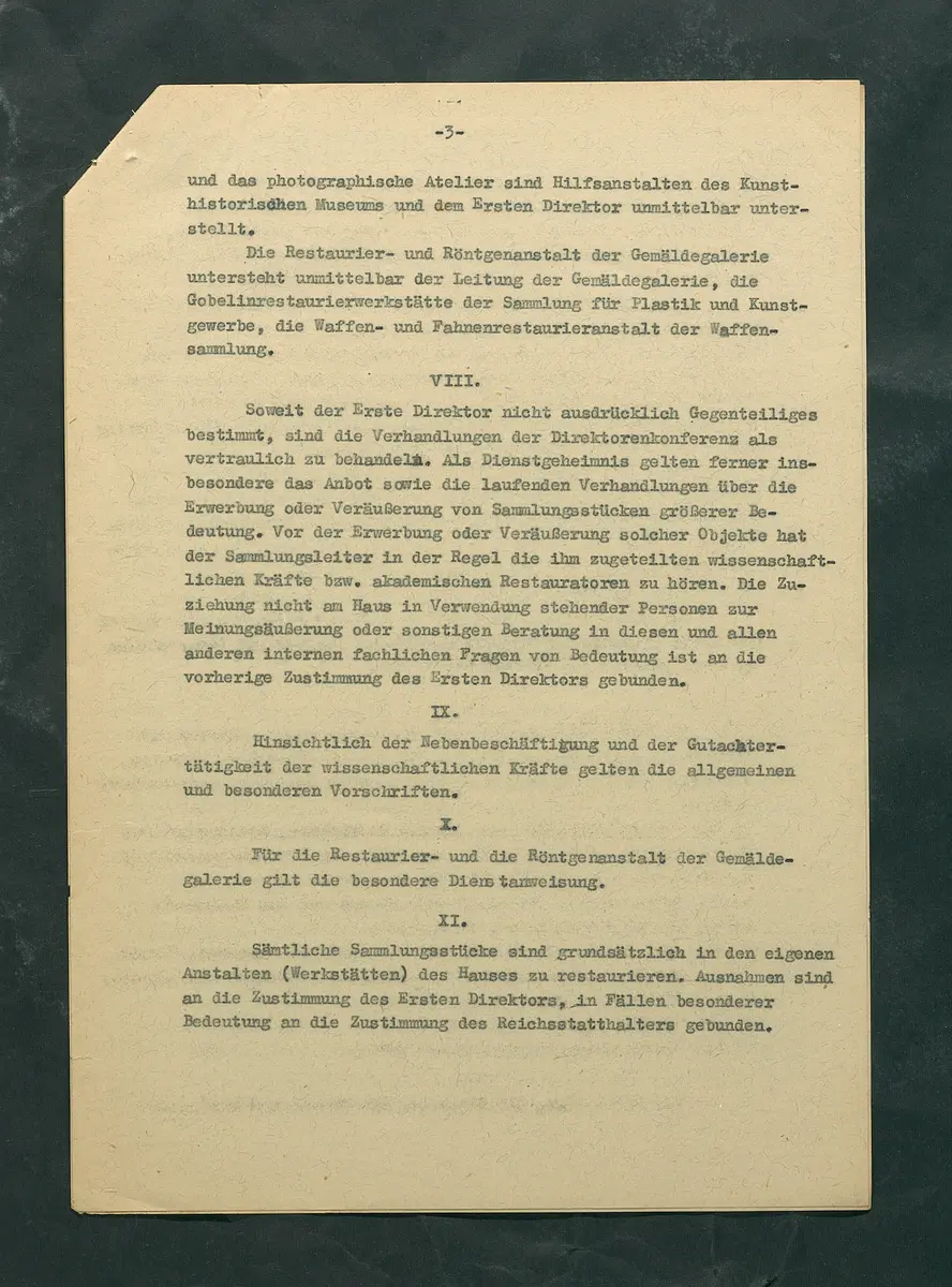 Dienstvorschrift für das Kunsthistorische Museum in Wien