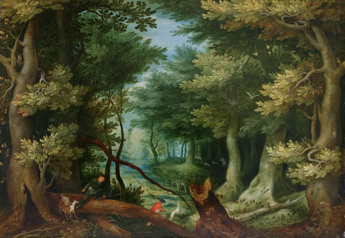 Waldlandschaft mit Hirschjagd