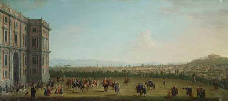 Ansicht von Neapel vom Palazzo di Capodimonte (Im Vordergrund Ferdinand IV. als Kind mit Gefolge beim Ausritt)