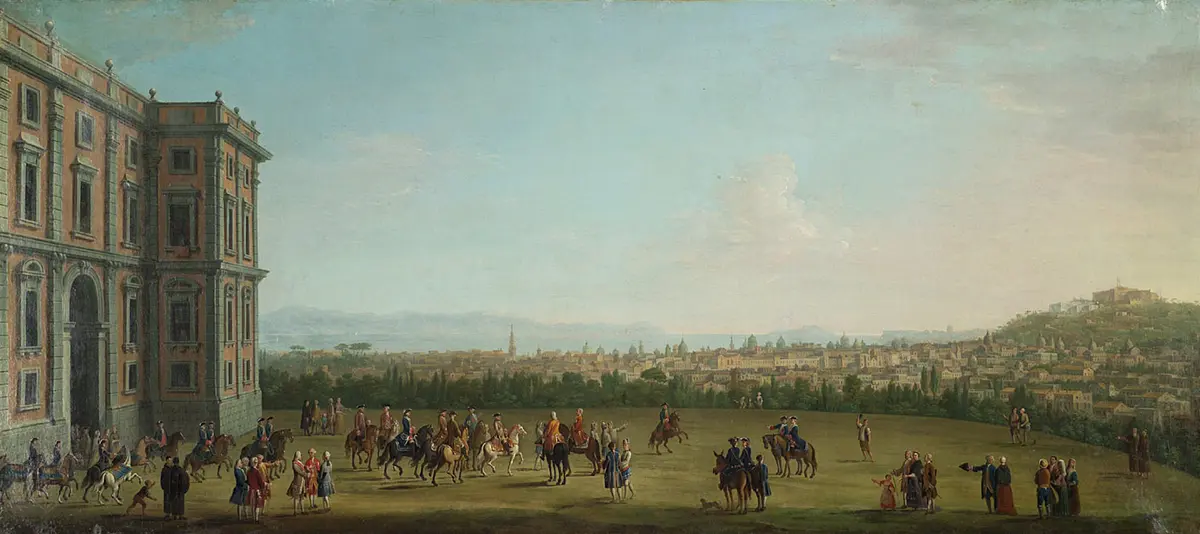 Ansicht von Neapel vom Palazzo di Capodimonte (Im Vordergrund Ferdinand IV. als Kind mit Gefolge beim Ausritt)