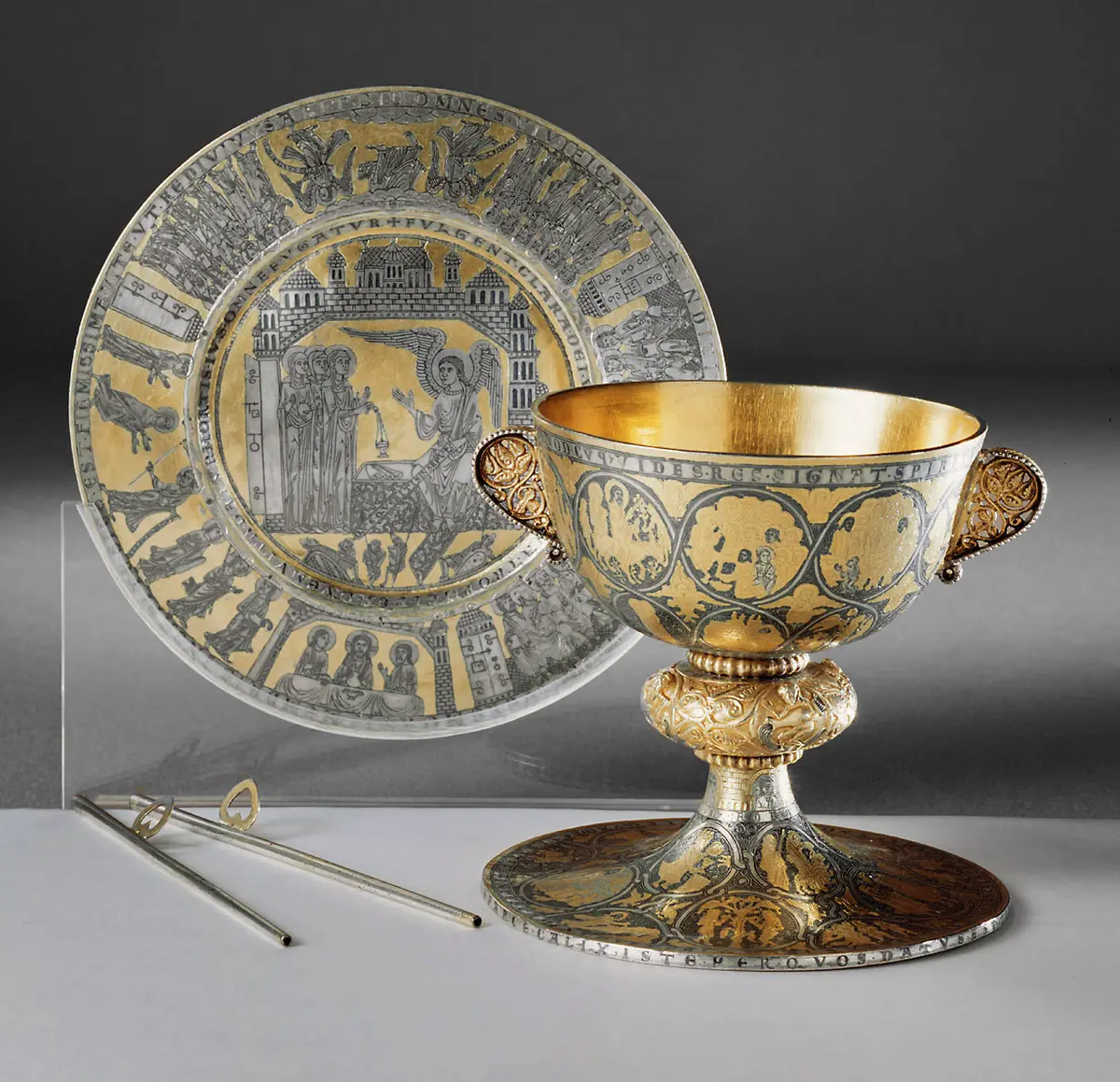 Kommunionkelch mit Patene und Saugröhrchen, sogenannter 
