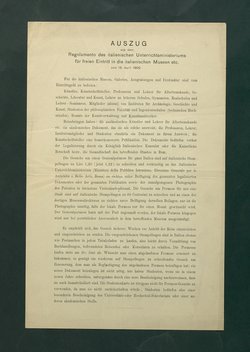 Auszug aus dem Regalomento des italienischen Unterrichtsministeriums für freien Eintritt in die italienischen Museen etc. vom 13. April 1902