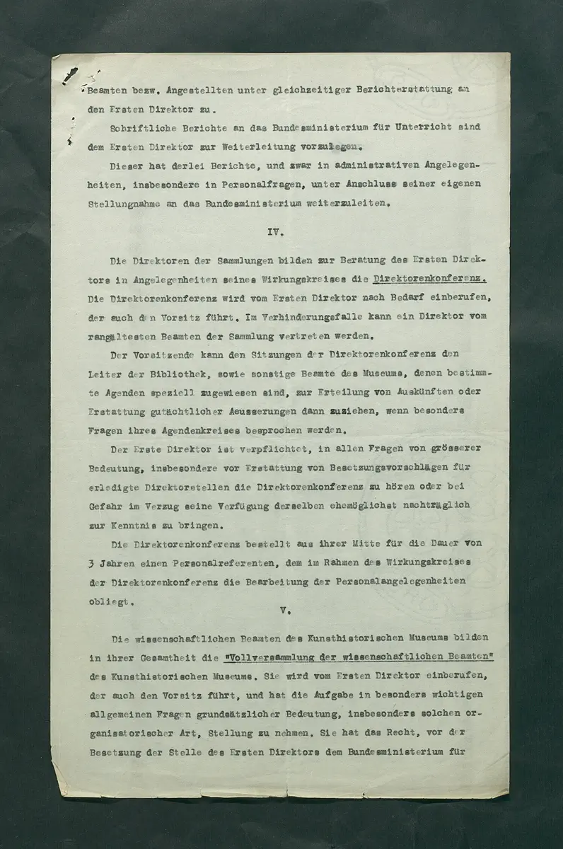 Dienstvorschriften für das Kunsthistorische Museum