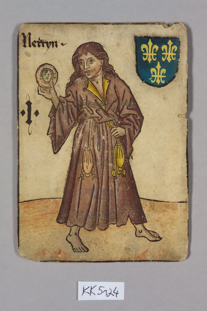 Spielkarte, Frankreich, Närrin (Eins), aus dem sog. Hofämterspiel