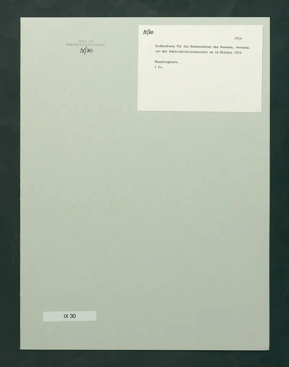 Grußordnung für Bedienstete des Museums (Abschrift)