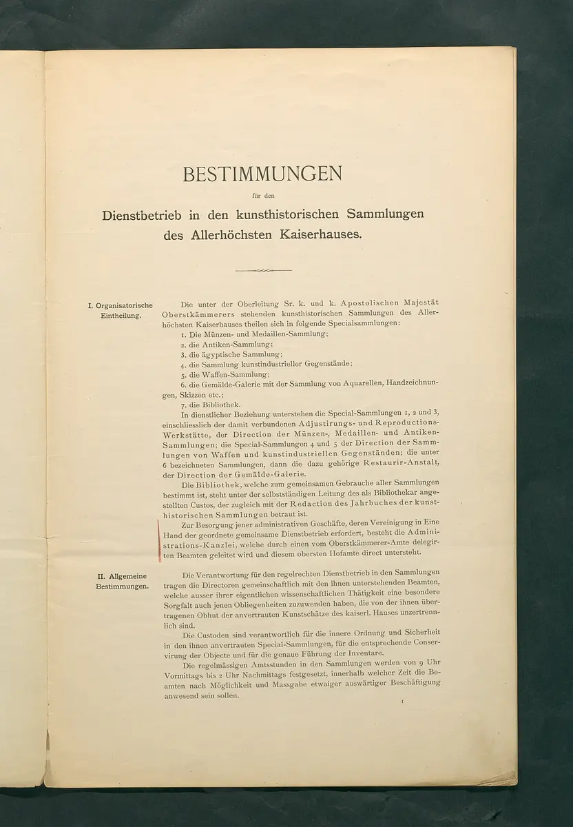 Bestimmungen für den Dienstbetrieb in den kunsthistorischen Sammlungen des Allerhöchsten Kaiserhauses