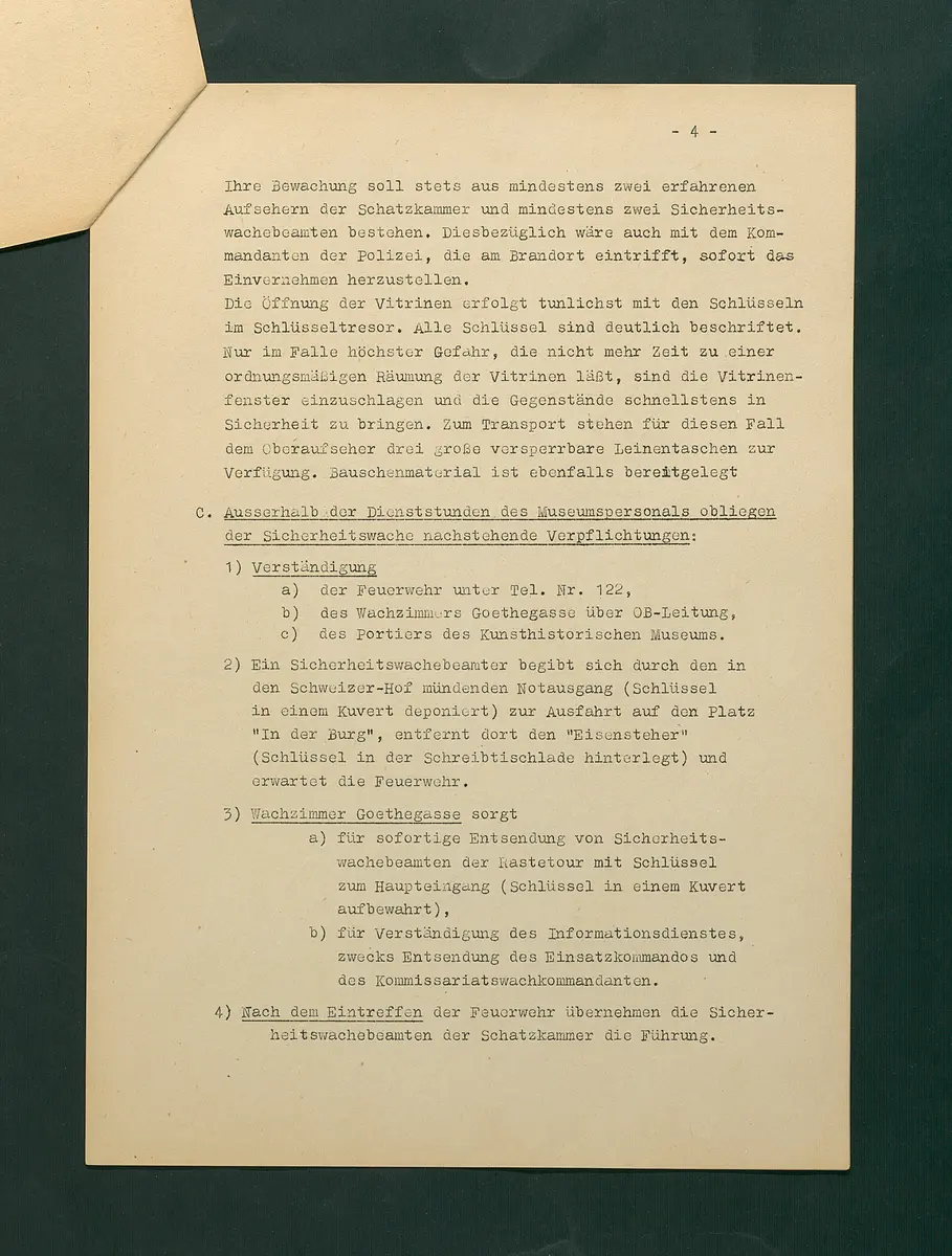 Feuerlöschordnung für das Kunsthistorische Museum, Teil III: Schatzkammer
