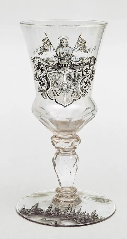Pokal mit Wappen von Breslau und Stadtsilhouette