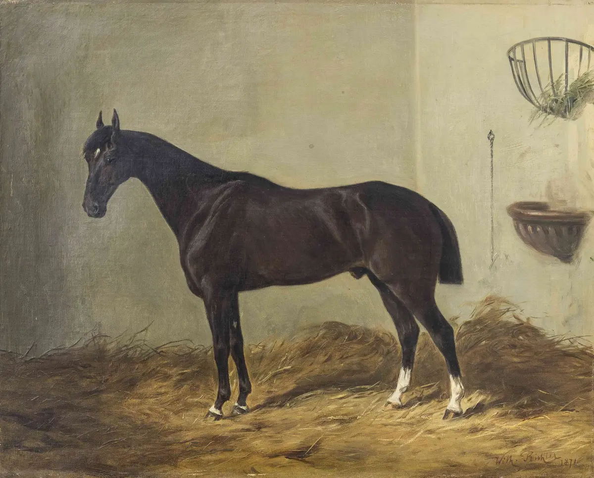 Bildnis eines irischen Rappen der Kaiserin Elisabeth (Mouse 1870); Öl auf Leinwand, signiert und datiert 