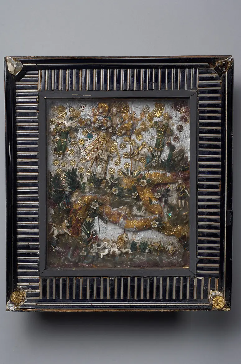Schmelzglasbild, Glasbild, Gott Vater und der Heilige Geist