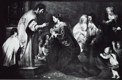 Der Evangelist Johannes spendet der Jungfrau Maria die letzte Kommunion