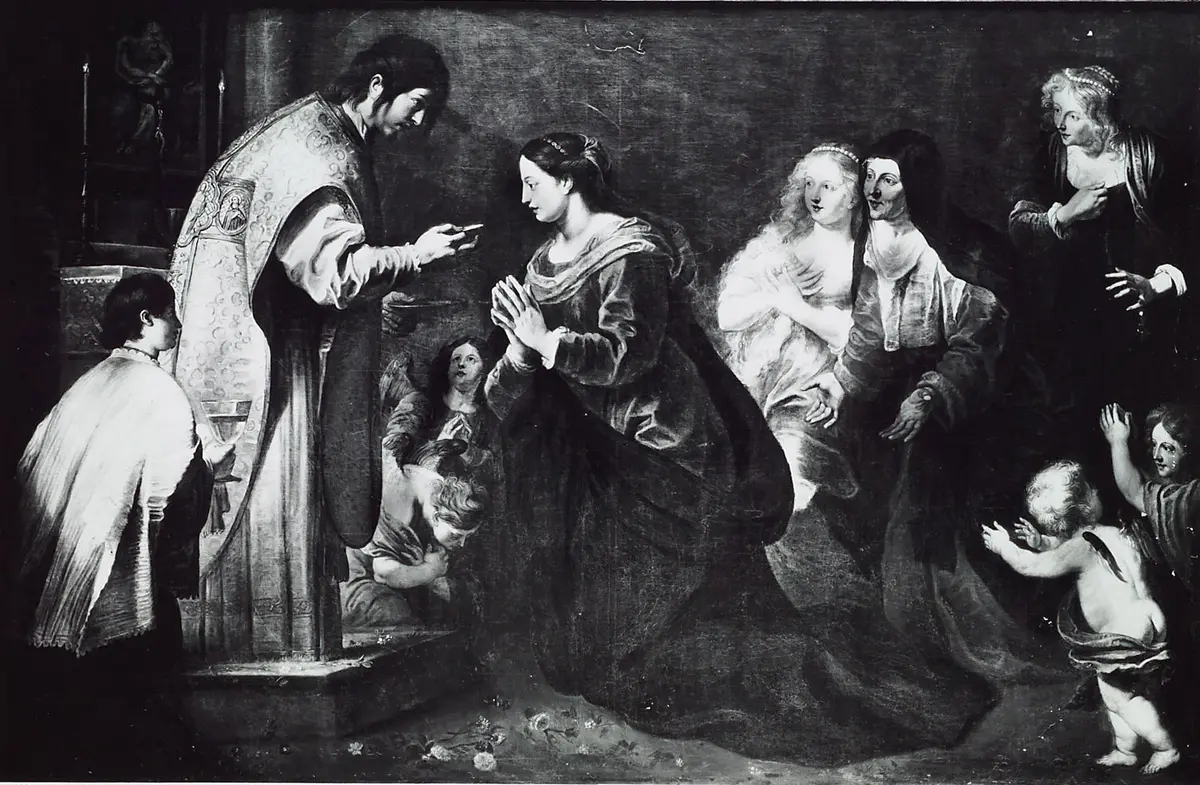 Der Evangelist Johannes spendet der Jungfrau Maria die letzte Kommunion