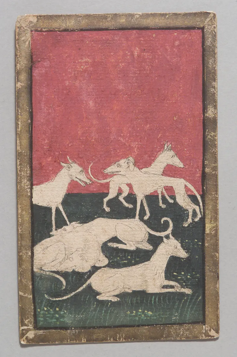 Spielkarte Jagdhunde Sechs aus dem 