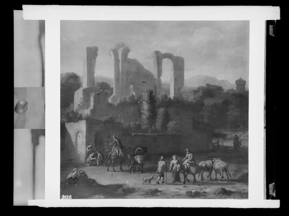 Landschaft mit Ruine und Figuren