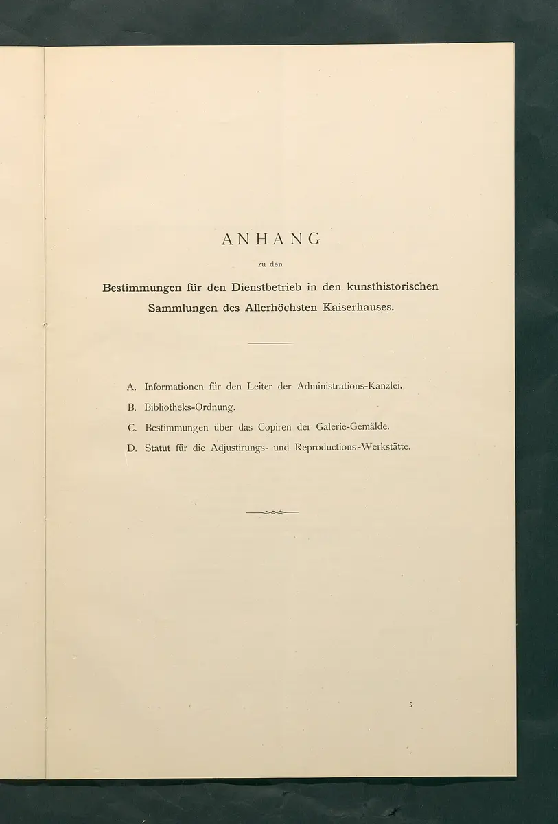 Bestimmungen für den Dienstbetrieb in den kunsthistorischen Sammlungen des Allerhöchsten Kaiserhauses