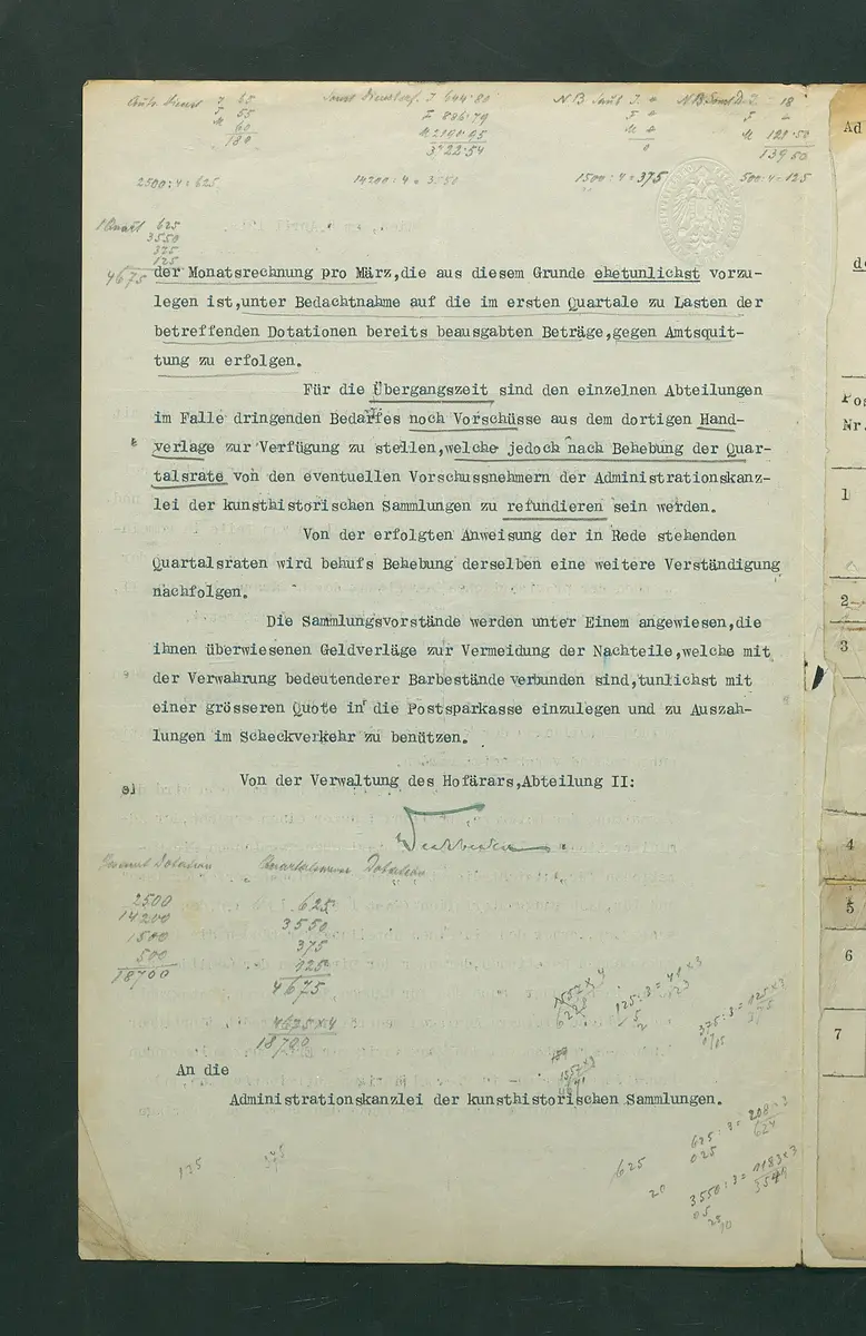 Bestimmungen zu den Agenden der provisorischen Verwaltung durch den Hofärar