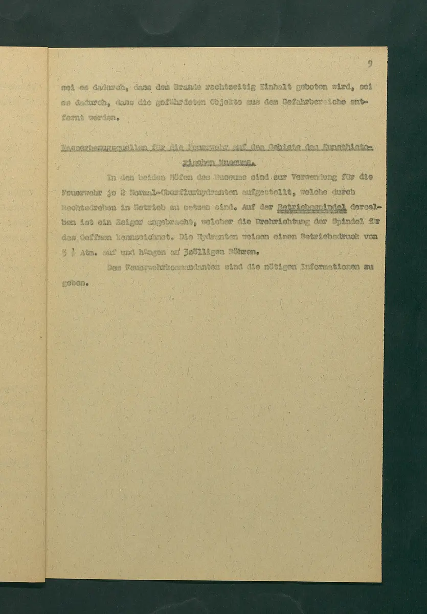 Entwurf einer Feuerlöschordnung für das Kunsthistorische Museum, 1926