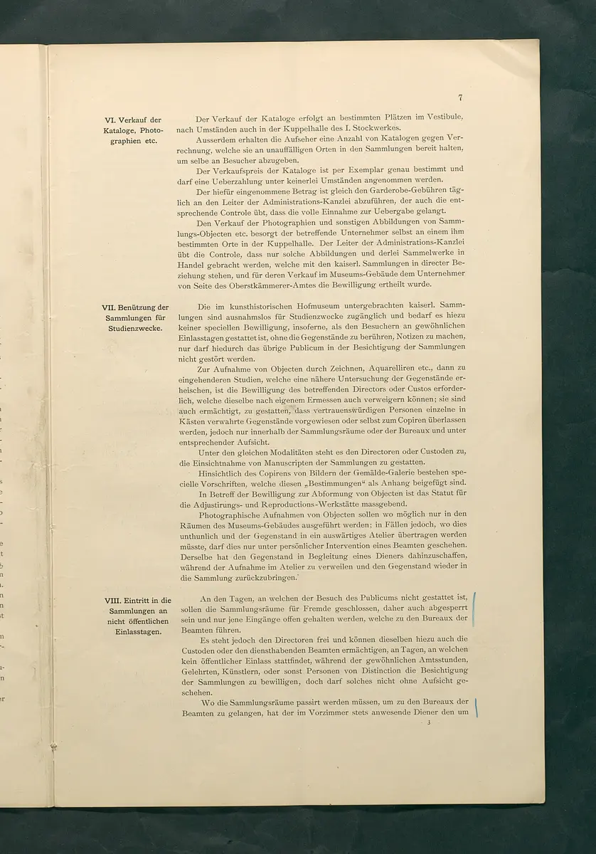 Bestimmungen für den Dienstbetrieb in den kunsthistorischen Sammlungen des Allerhöchsten Kaiserhauses