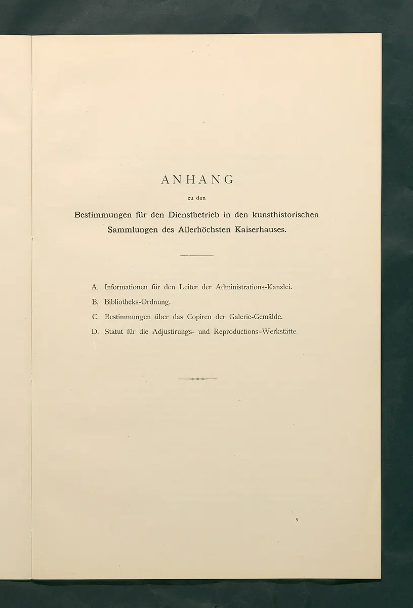 Bestimmungen für den Dienstbetrieb in den kunsthistorischen Sammlungen des Allerhöchsten Kaiserhauses