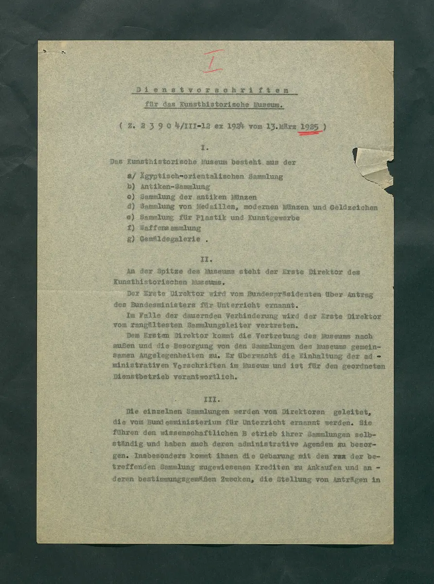 Dienstvorschriften für das Kunsthistorische Museum