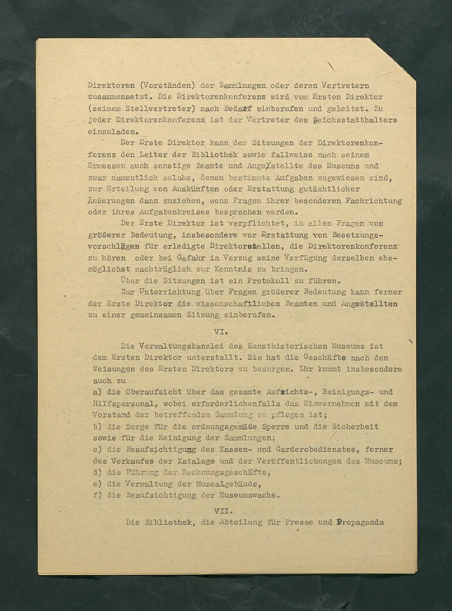 Dienstvorschrift für das Kunsthistorische Museum in Wien
