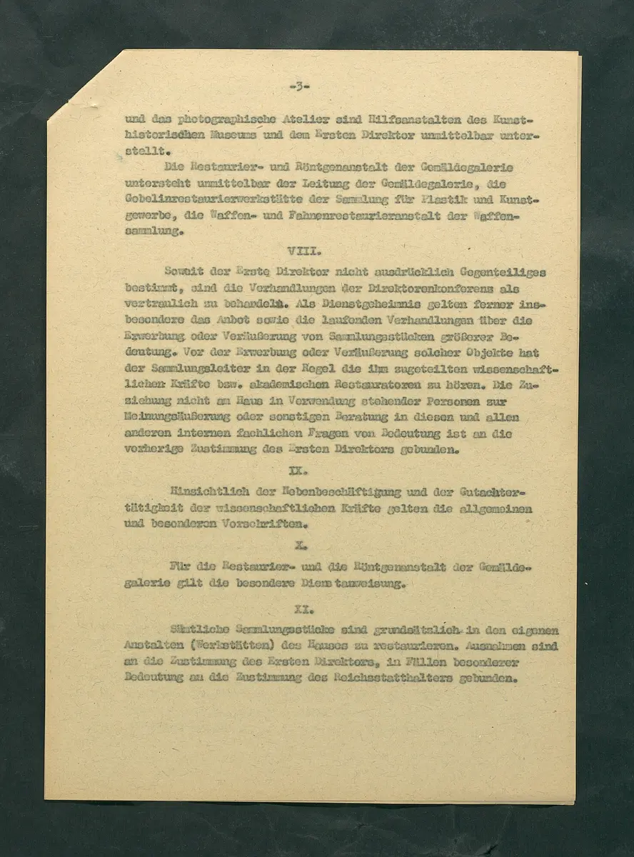 Dienstvorschrift für das Kunsthistorische Museum in Wien