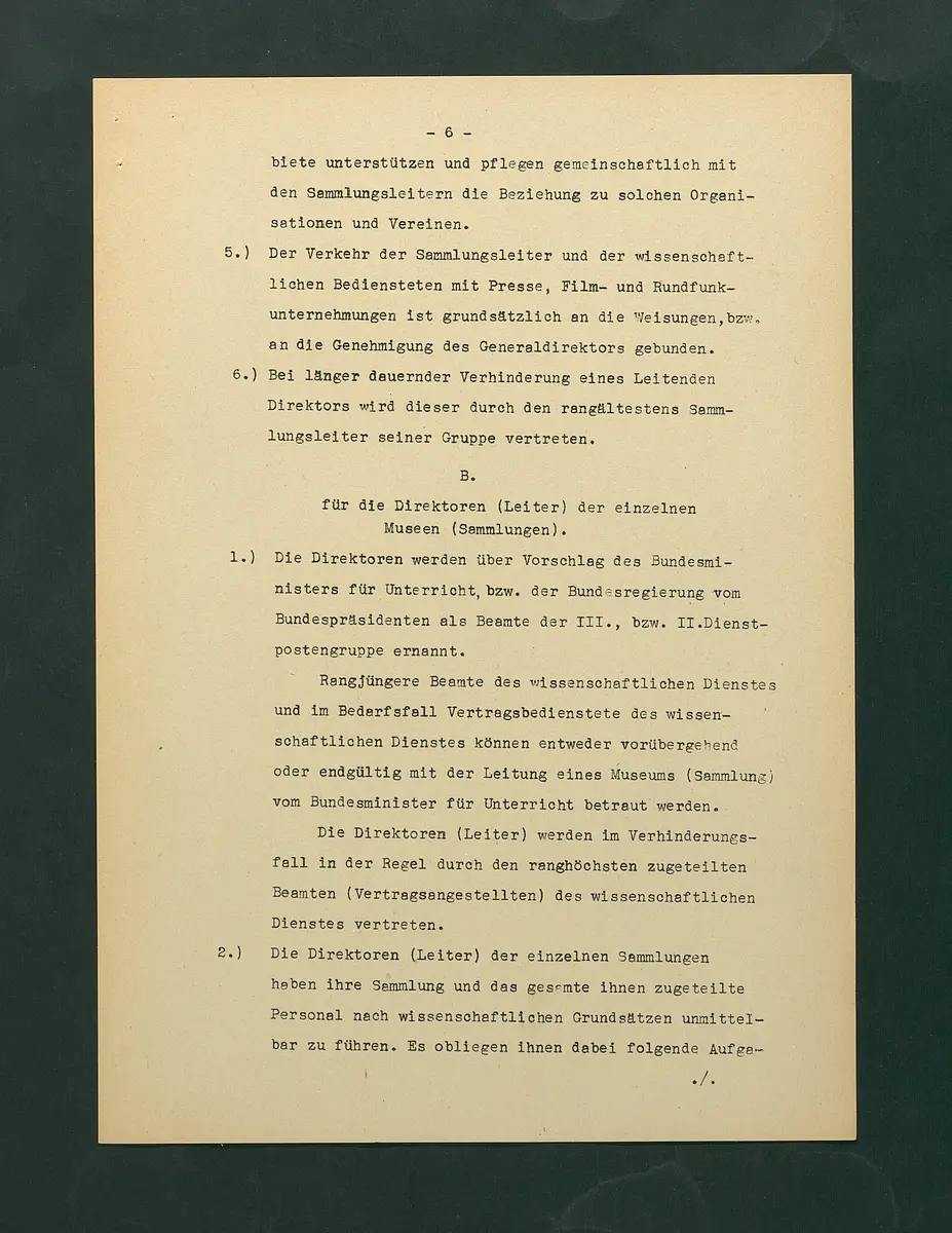 Dienstinstruktionen für die Direktoren der Kunstsammlungen, der Kulturhistorischen Sammlungen und der Naturwissenschaftlichen Sammlungen des Bundes in Wien