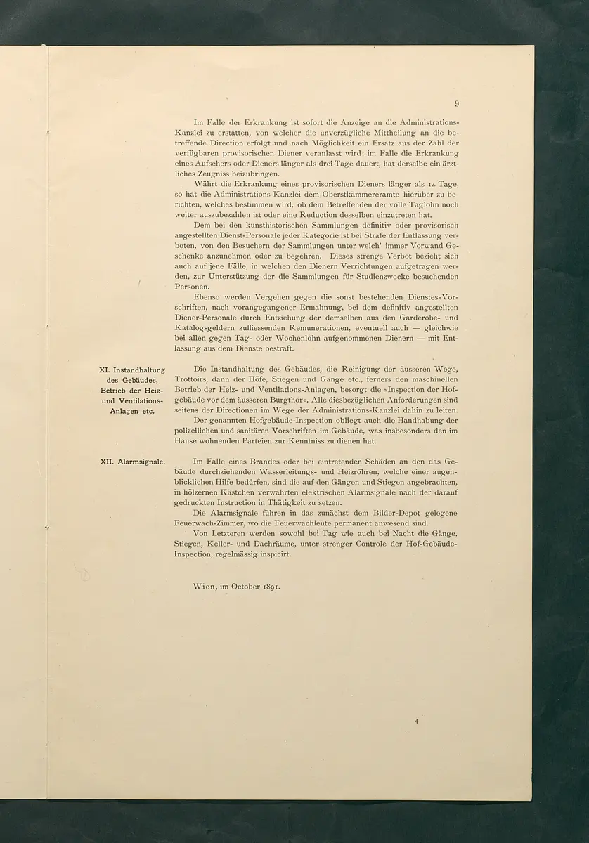 Bestimmungen für den Dienstbetrieb in den kunsthistorischen Sammlungen des Allerhöchsten Kaiserhauses