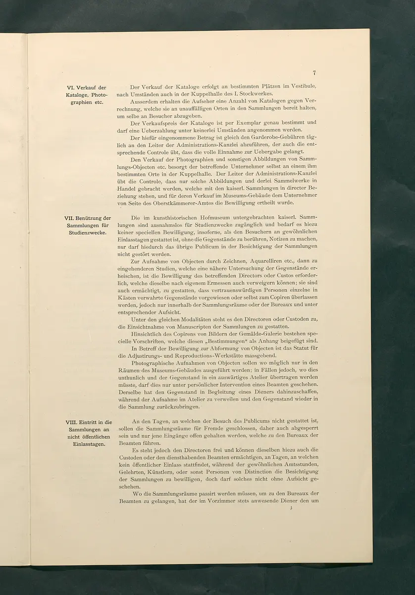 Bestimmungen für den Dienstbetrieb in den kunsthistorischen Sammlungen des Allerhöchsten Kaiserhauses
