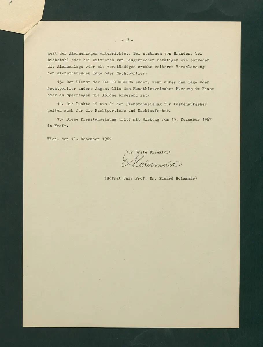 Dienstanweisungen für Postenaufseher, Portiere, die Telephonzentrale, Oberaufseher, Nachtportiere und Nachtaufseher, für den Wochendienst der Beamten und der Verwaltungskanzlei