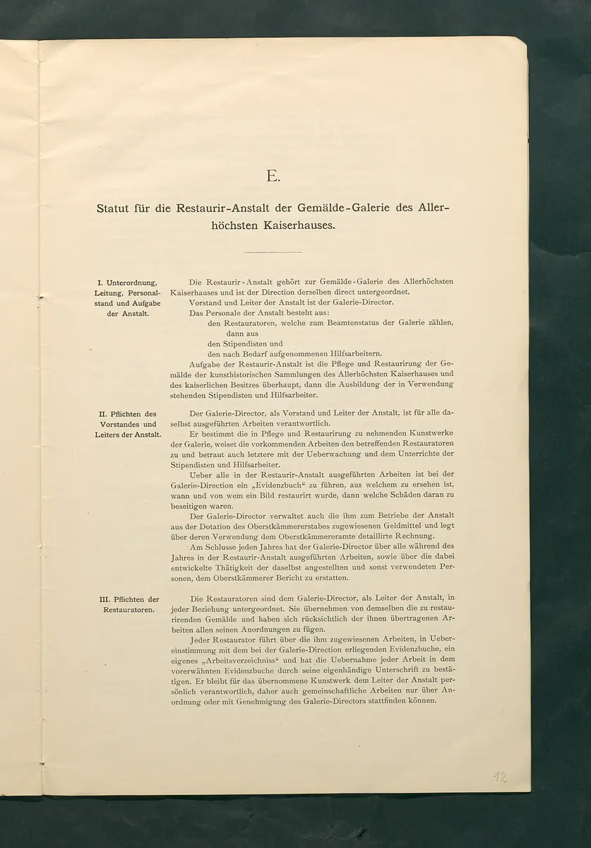 Bestimmungen für den Dienstbetrieb in den kunsthistorischen Sammlungen des Allerhöchsten Kaiserhauses