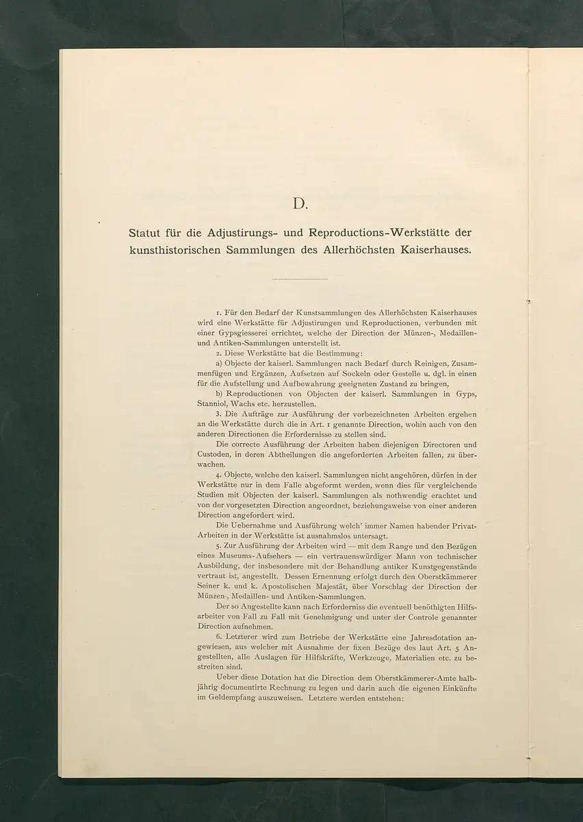 Bestimmungen für den Dienstbetrieb in den kunsthistorischen Sammlungen des Allerhöchsten Kaiserhauses