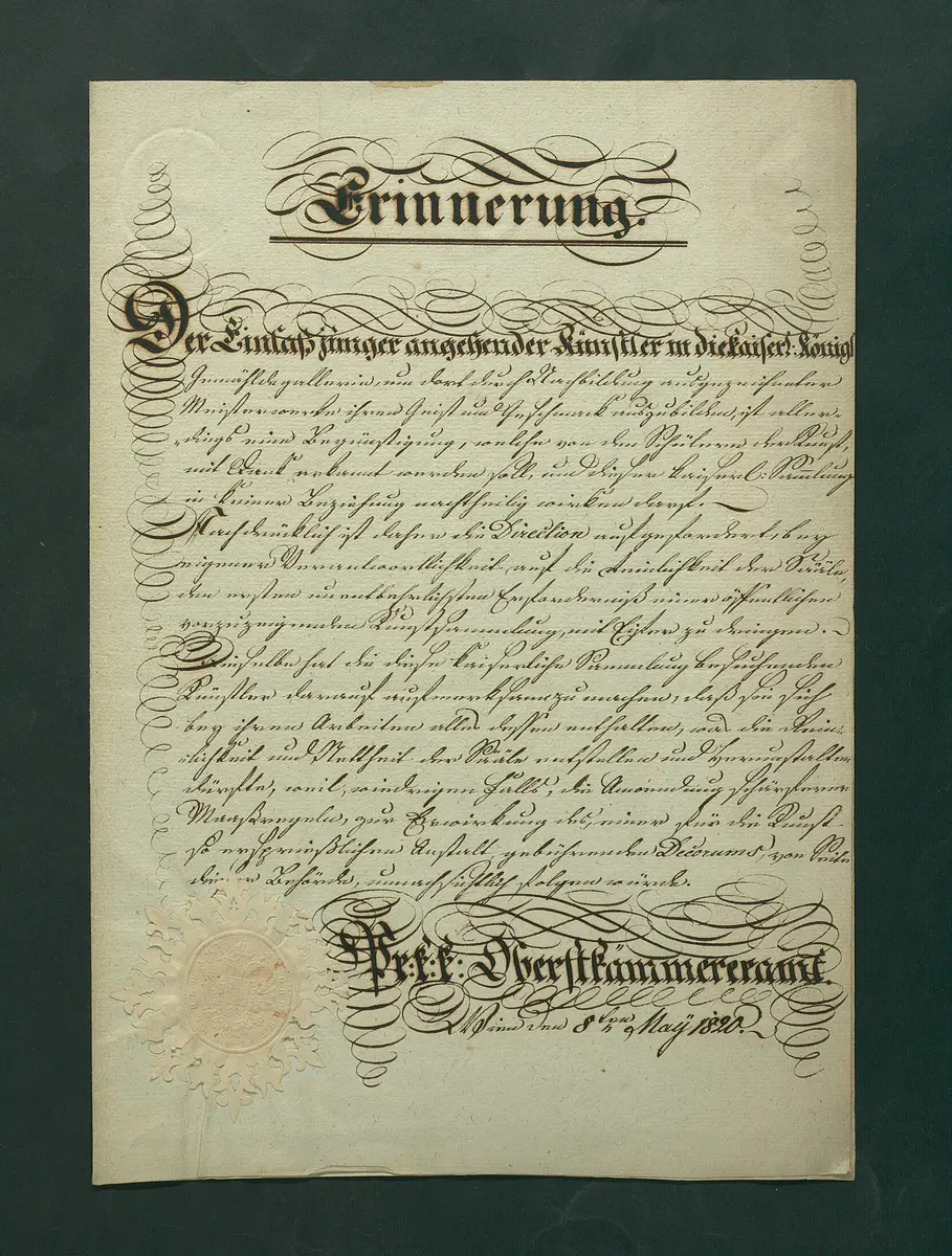Erinnerung des Oberstkämmereramtes betreffend die Nachbildung von Gemälden