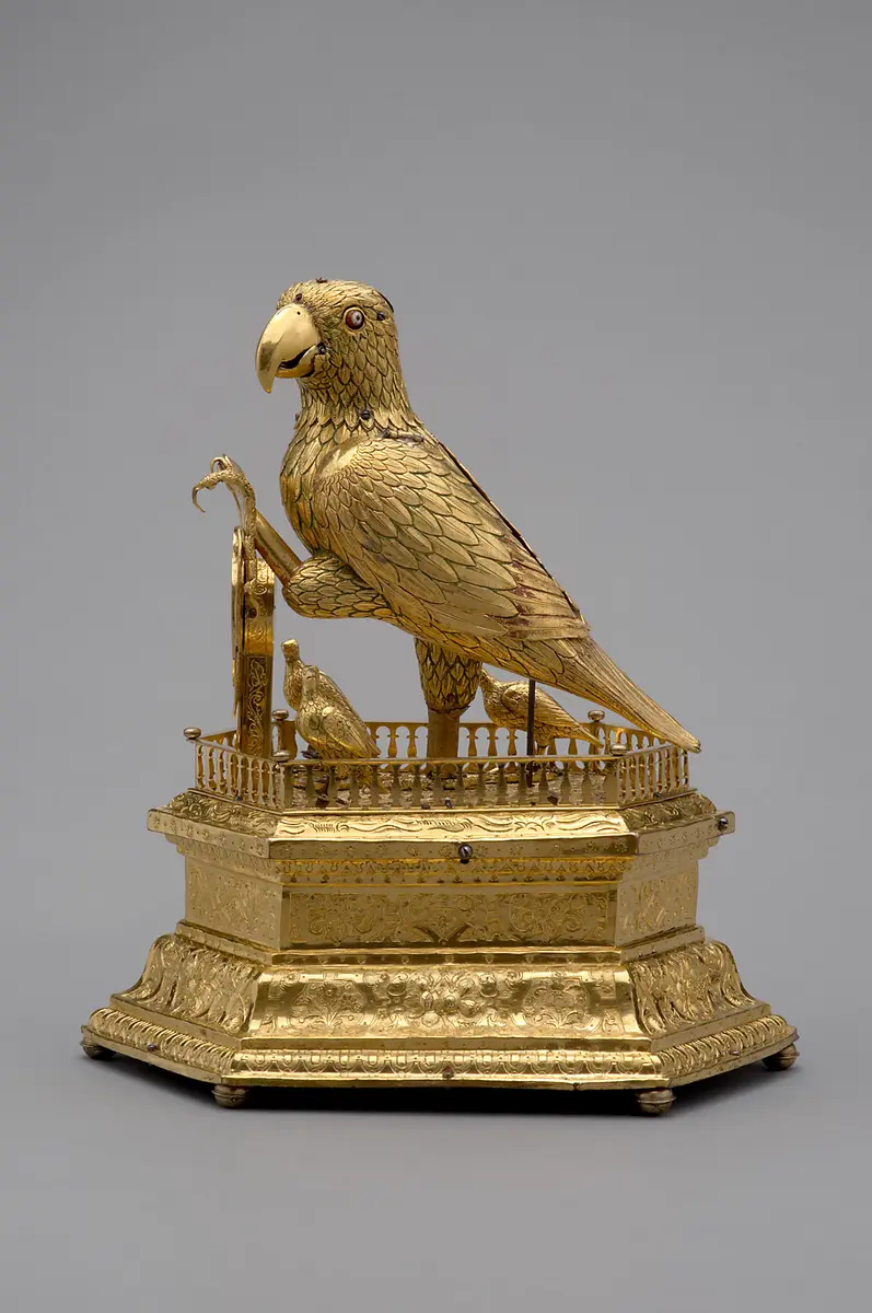 Figurenuhr mit Papagei