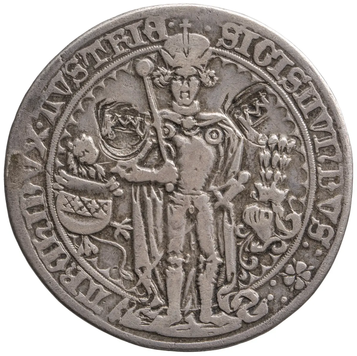 Ehg. Sigismund, Guldiner, frontal im Harnisch stehend, Turnierreiter
