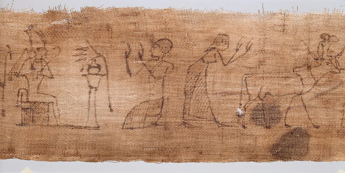 Mumienbinde, Zeichnungen auf Leinenrolle