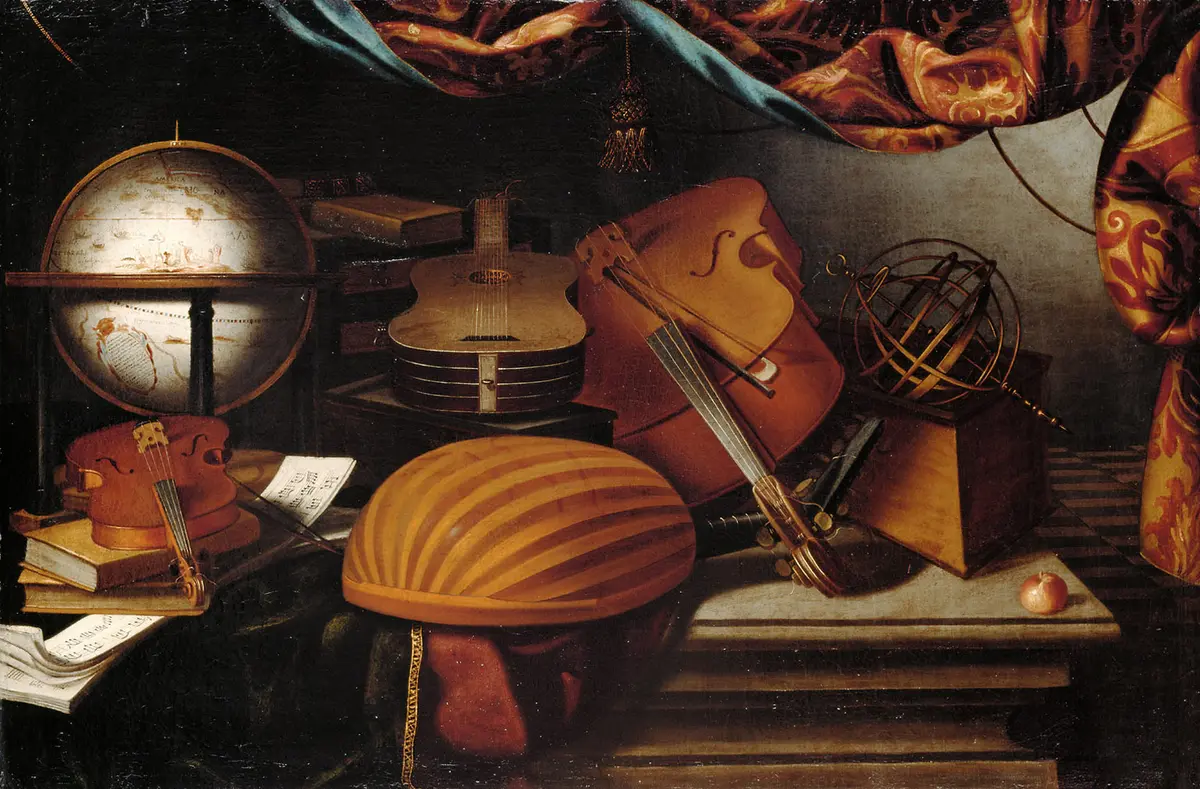 Stillleben mit Musikinstrumenten, Globus und Armillarsphäre