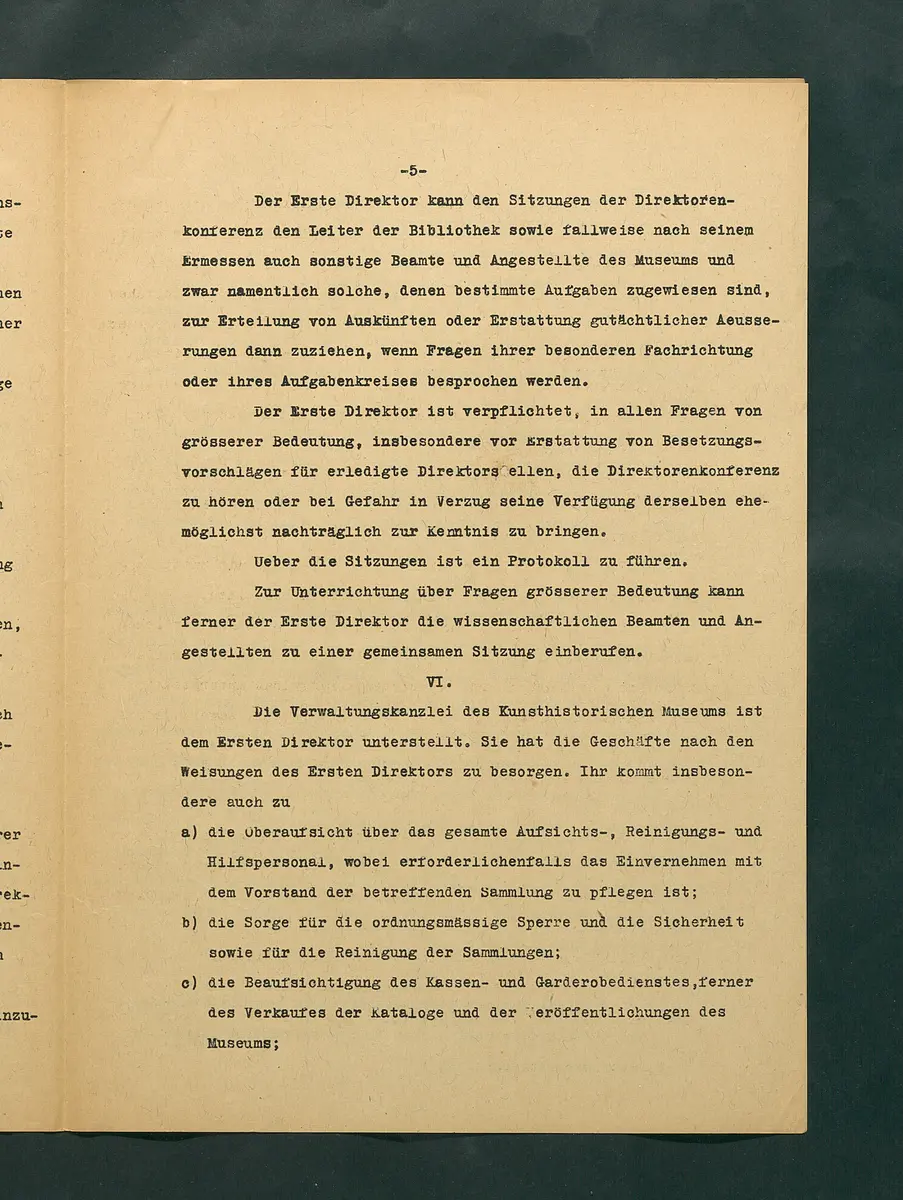 Dienstvorschrift für das Kunsthistorische Museum in Wien