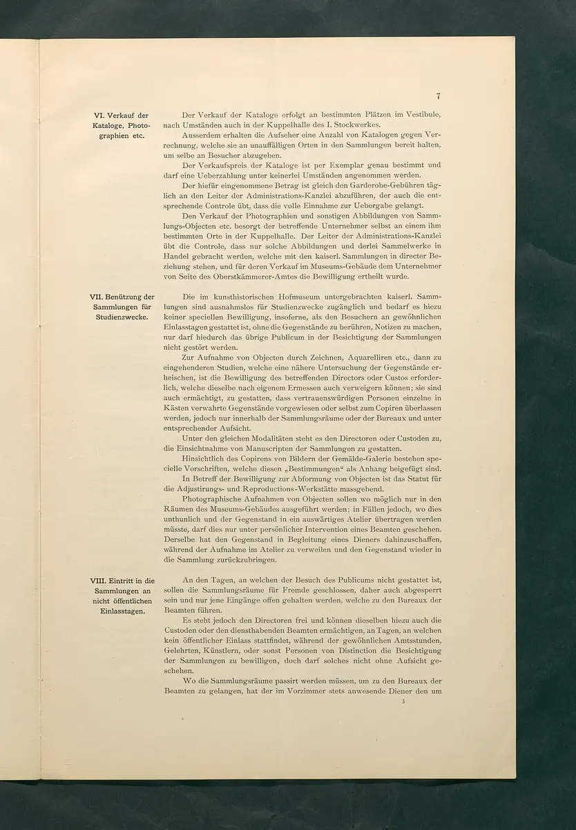 Bestimmungen für den Dienstbetrieb in den kunsthistorischen Sammlungen des Allerhöchsten Kaiserhauses