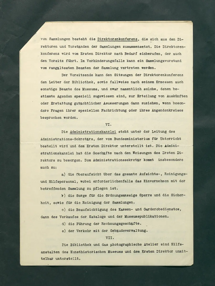 Dienstvorschriften für das Kunsthistorische Museum