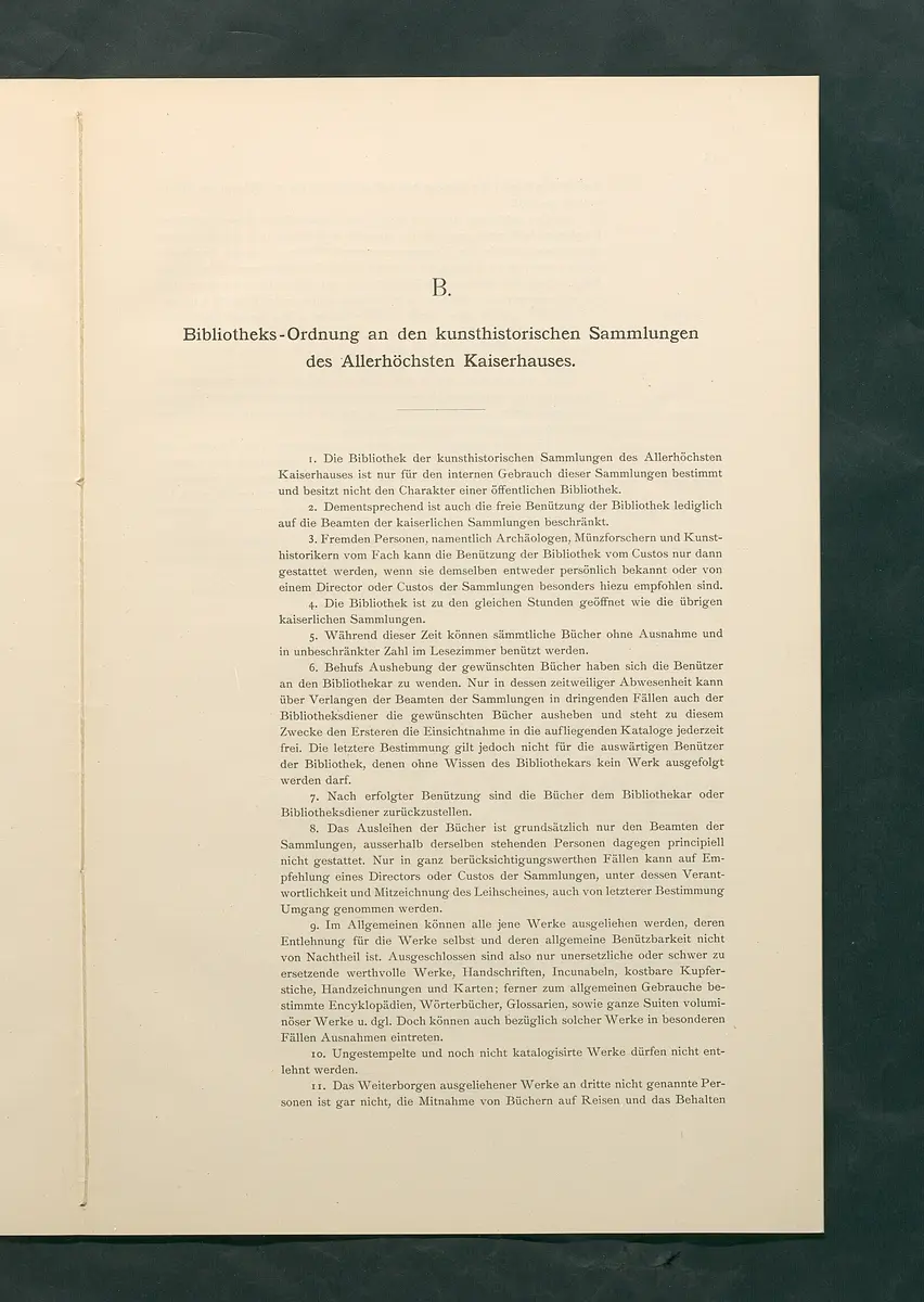 Bestimmungen für den Dienstbetrieb in den kunsthistorischen Sammlungen des Allerhöchsten Kaiserhauses