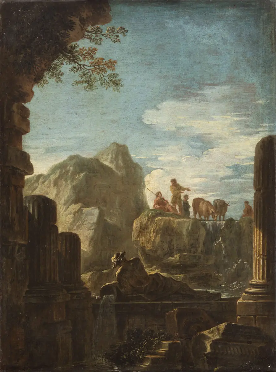 Landschaft mit Ruinen und Hirten
