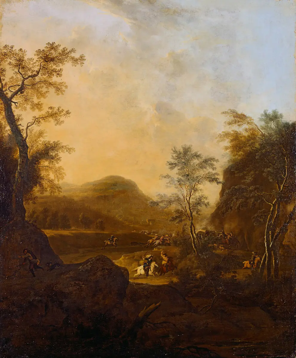 Landschaft mit kämpfenden Reitern
