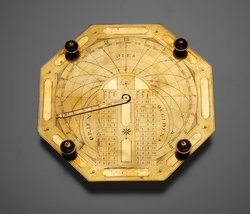Achteckige, horizontale Tischsonnenuhr mit Zeitumwandlungsdiagramm