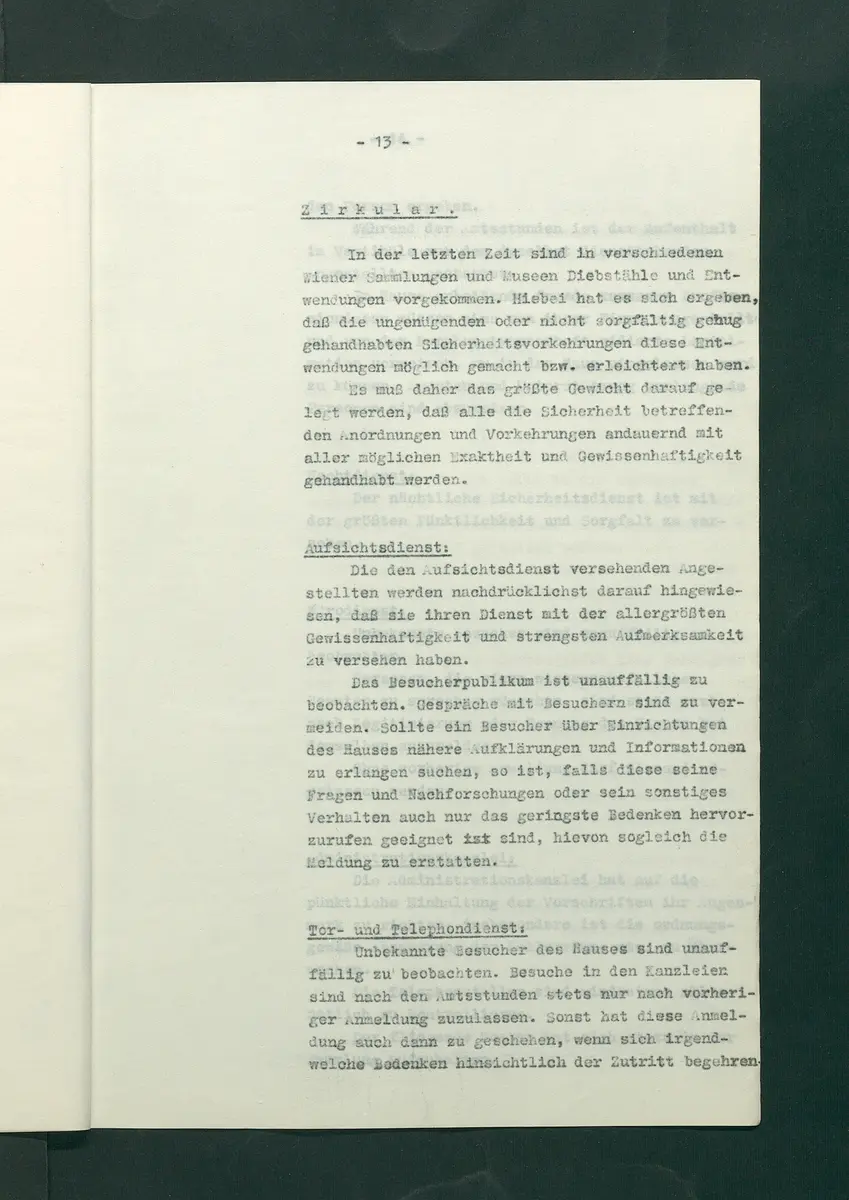 Dienstbestimmungen für das Aufsichtspersonal in den Sammlungen