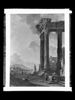 Meeresufer mit Ruine, links der zeichnende Künstler