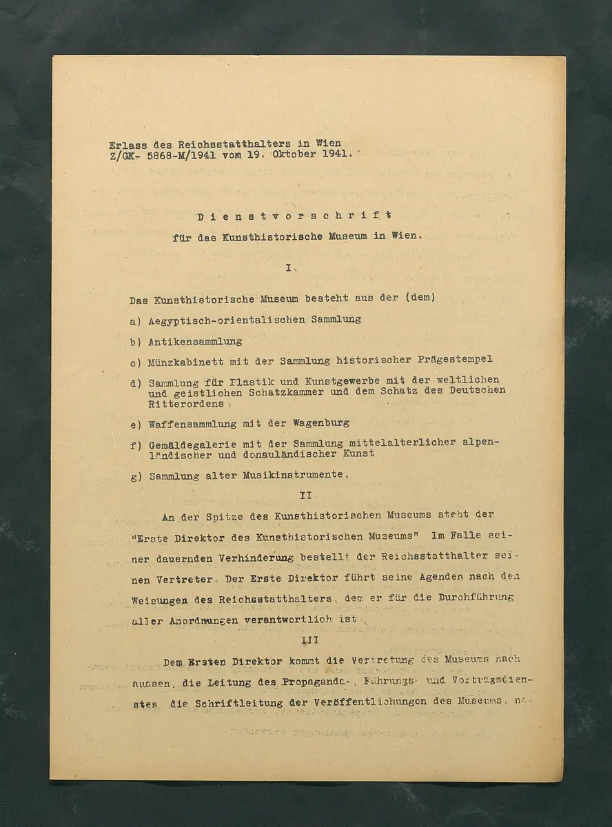 Dienstvorschrift für das Kunsthistorische Museum in Wien